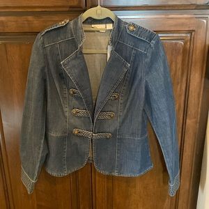 Chico’s military inspired size 0 denim jacket. This fits a size medium to small